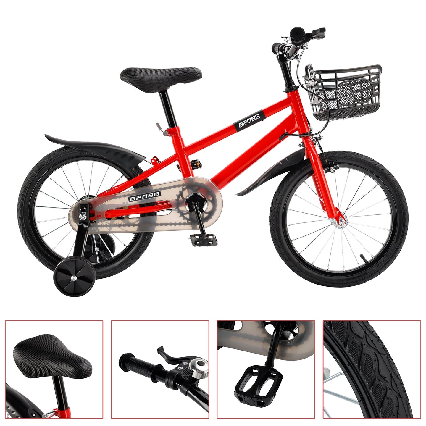 16 inch Children Bicycle w/ Training Wheels Basket Kickstand Red (Copy)