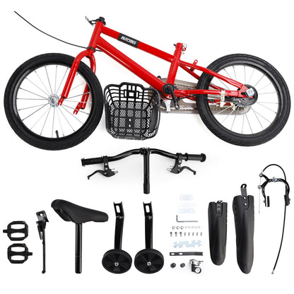 16 inch Children Bicycle w/ Training Wheels Basket Kickstand Red