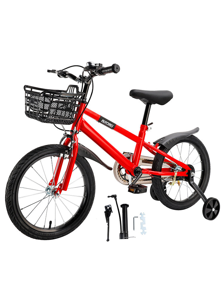 16 inch Children Bicycle w/ Training Wheels Basket Kickstand Red
