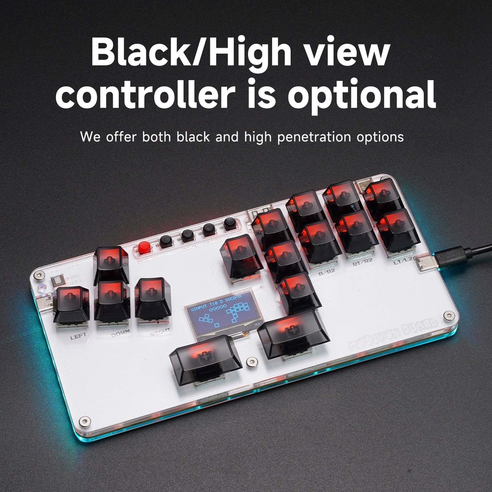 MustFun Hitbox Mini Stickless Controller Suitable For PC/PS3/PS4/Switch Black