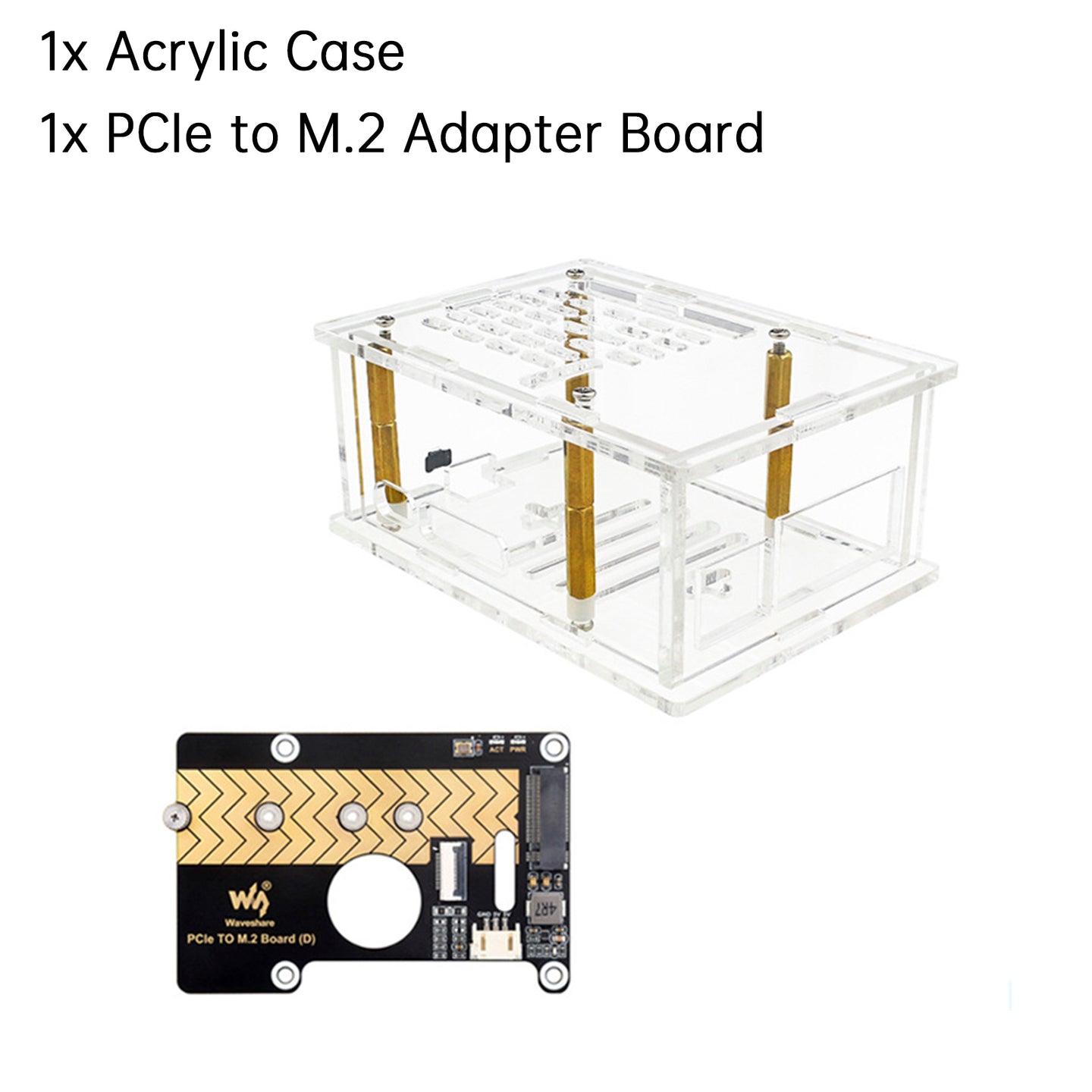 Raspberry Pi 5 PCI-E to M.2 Adapter Board Acrylic Box Adapter Case With Radiator