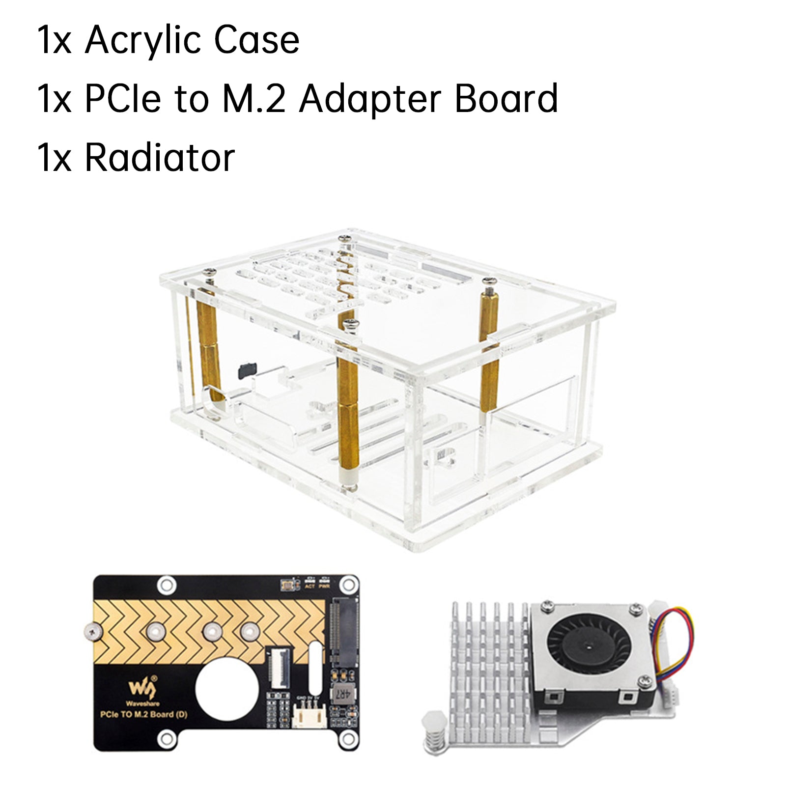 Raspberry Pi 5 PCI-E to M.2 Adapter Board Acrylic Box Adapter Case With Radiator