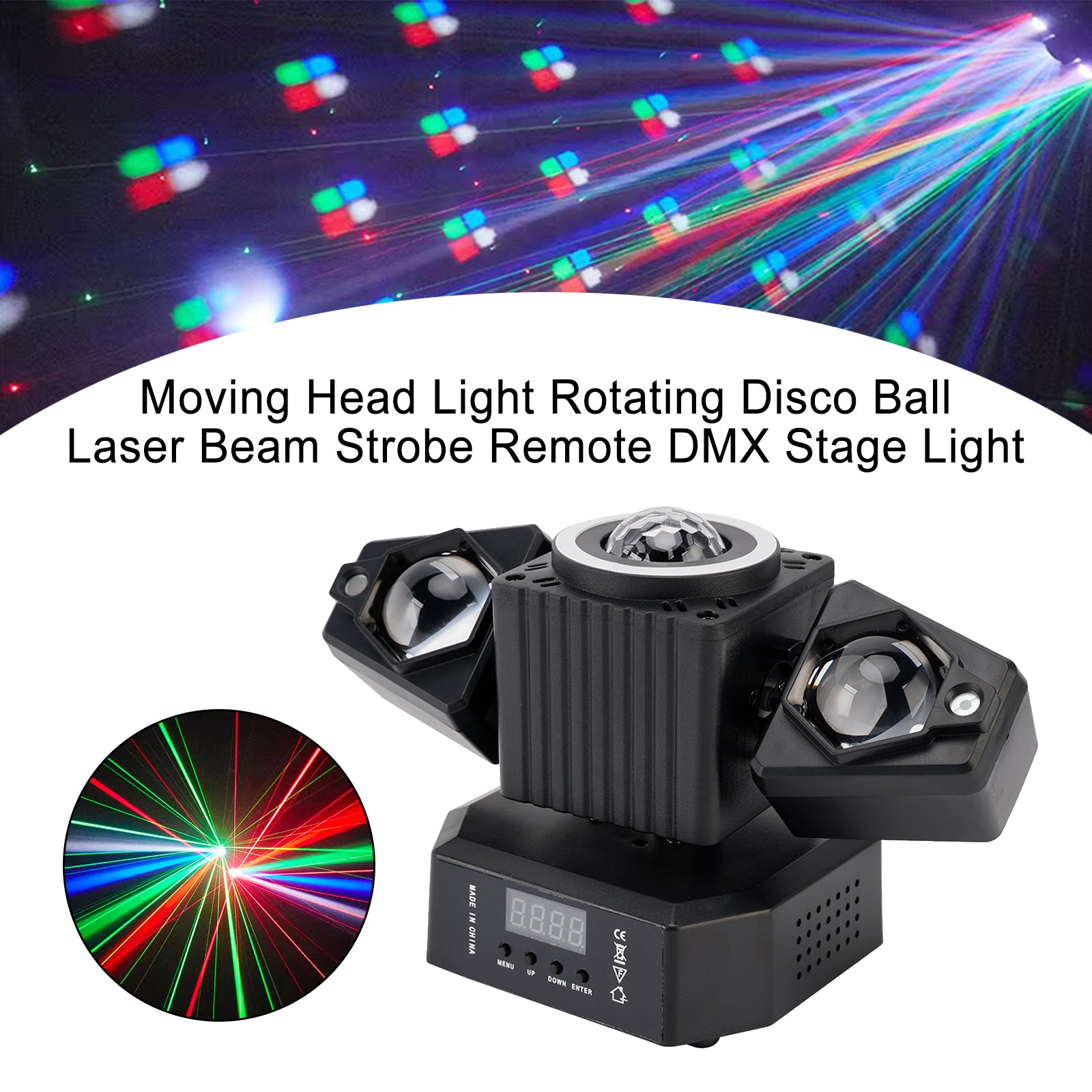 Moving Head Stage Light – Rotating Disco Ball Laser Beam Strobe with DMX & Remote