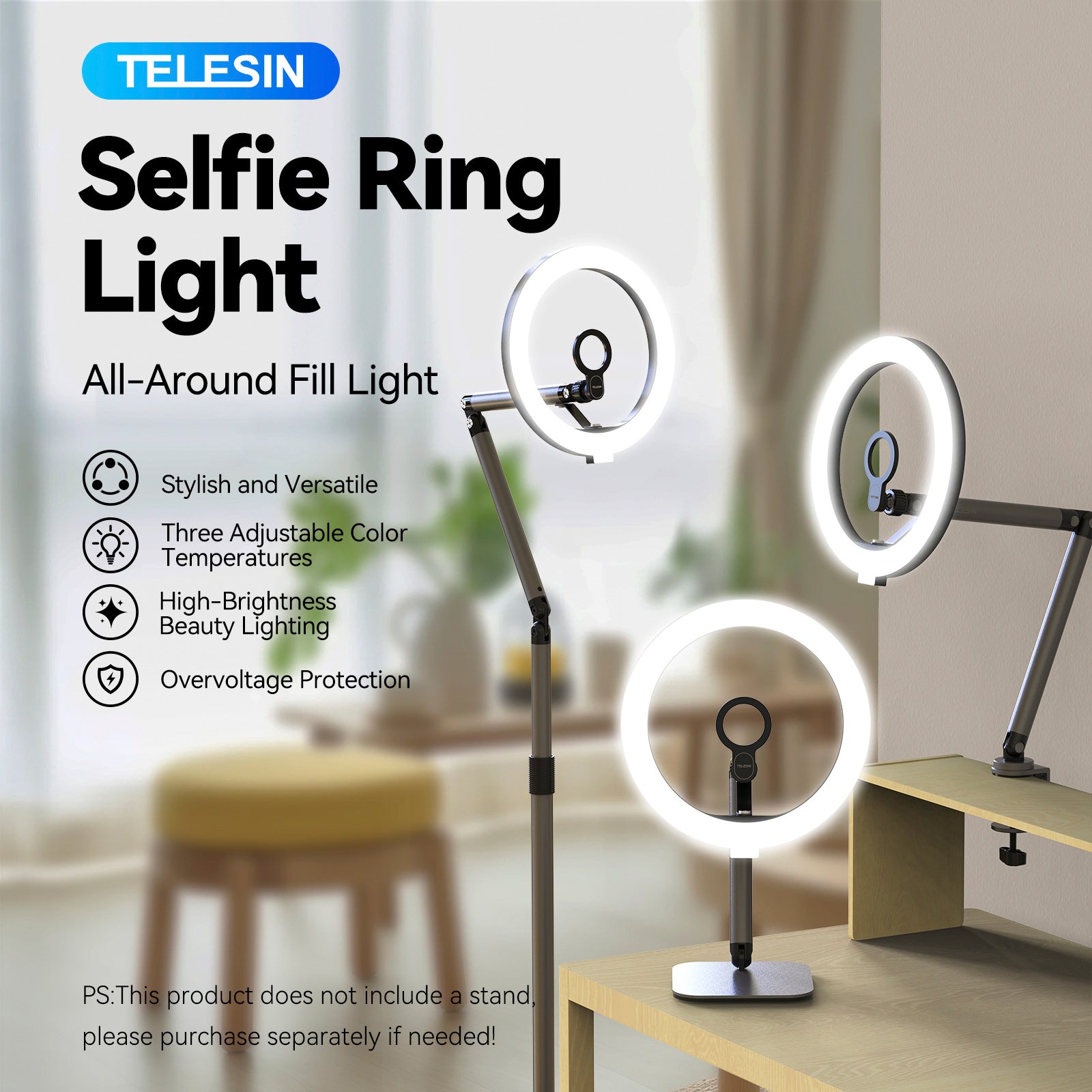 Mobile Video Live Broadcast Bracket Ring Fill Light Three Levels Remote Controll