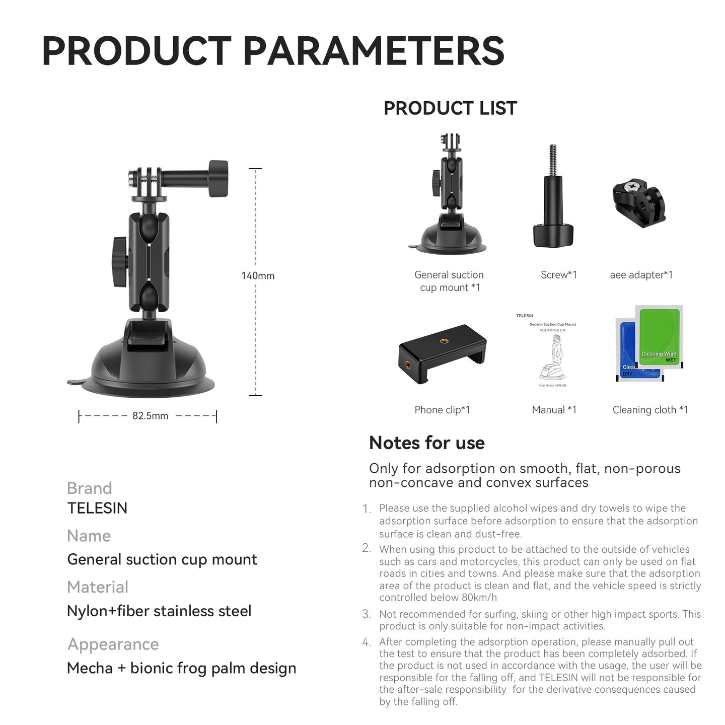 Universal Suction Cup Bracket Super Strong Suction For Dji Gopro13/Insta 360 Go3