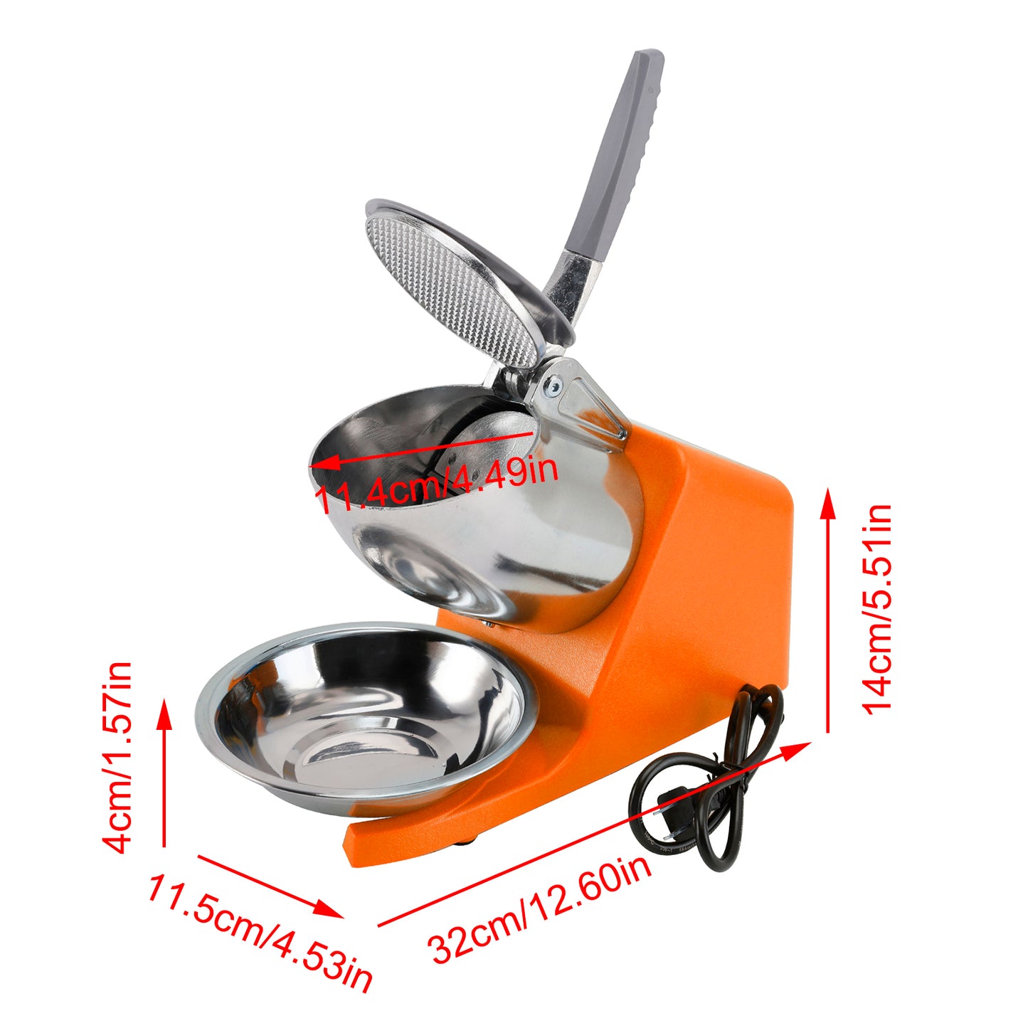 Electric Ice Crusher Machine 143LBS/Hr Snow Cone Maker Ice Shaver 500W