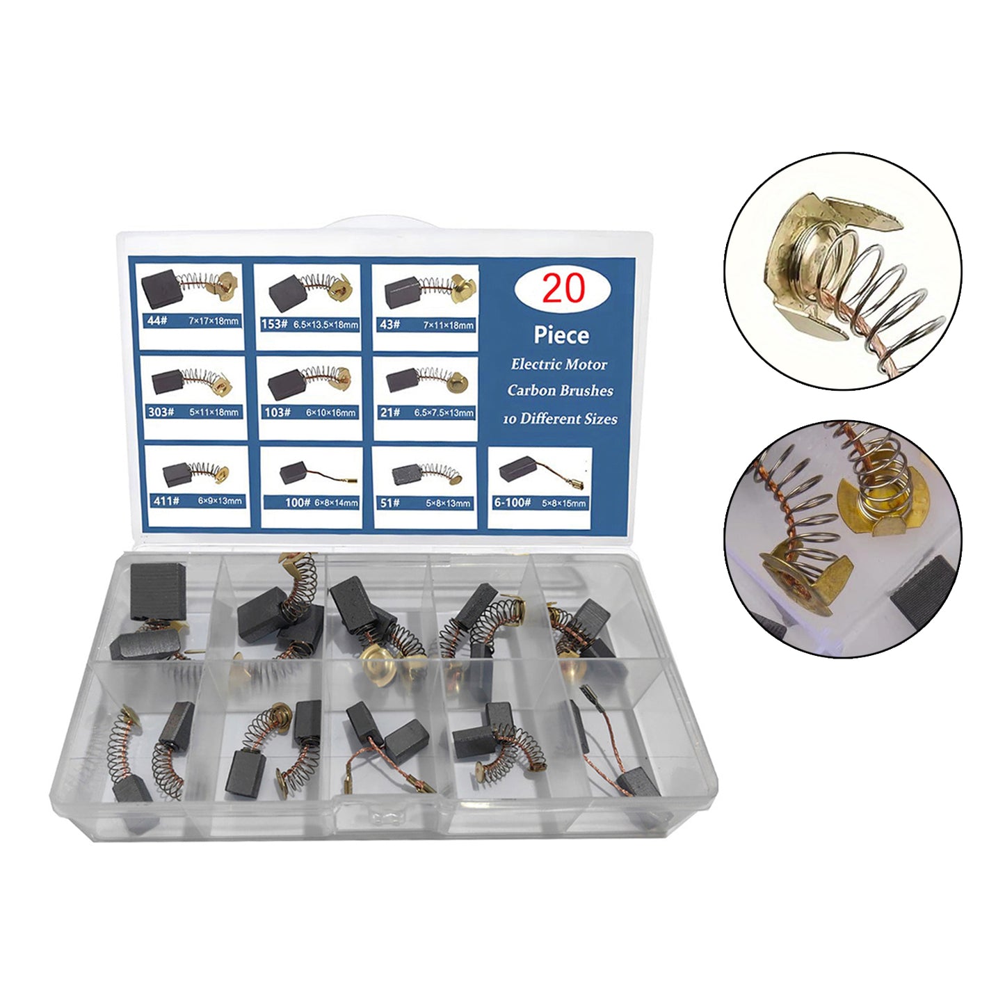 20Pcs Electric Motor Carbon Brushes 10 Sizes Replacement Repair Power Tool Part