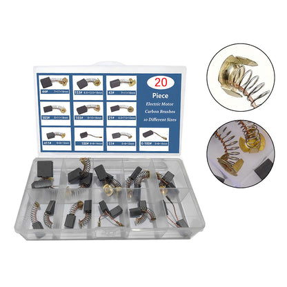 20Pcs Electric Motor Carbon Brushes 10 Sizes Replacement Repair Power Tool Part