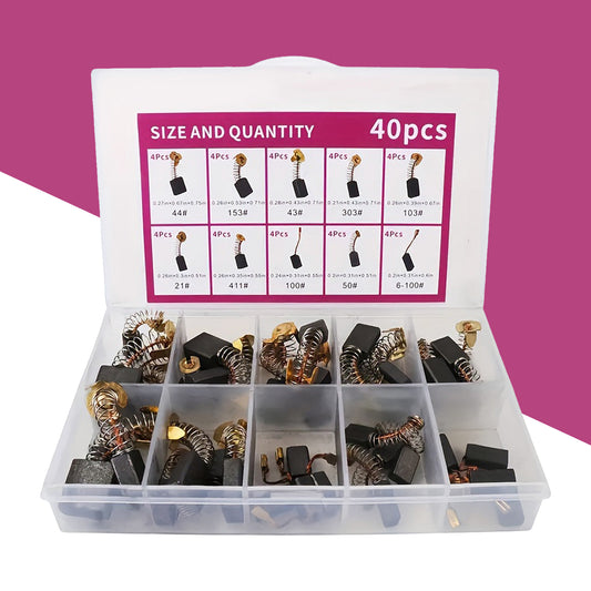 40Pcs Electric Motor Carbon Brushes 10 Sizes Replacement Repair Power Tool Part