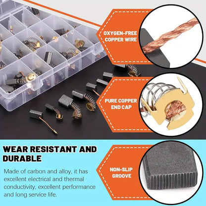 46Pcs Electric Motor Carbon Brushes 23 Sizes Replacement Repair Power Tool Part
