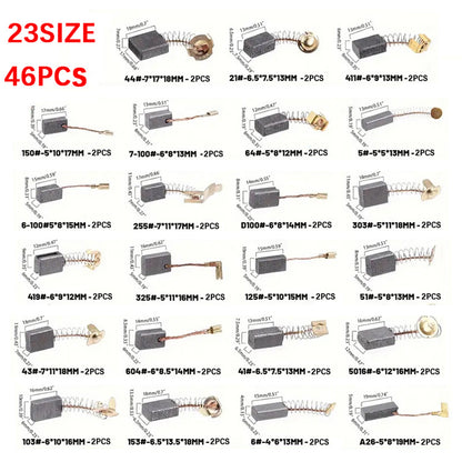 46Pcs Electric Motor Carbon Brushes 23 Sizes Replacement Repair Power Tool Part