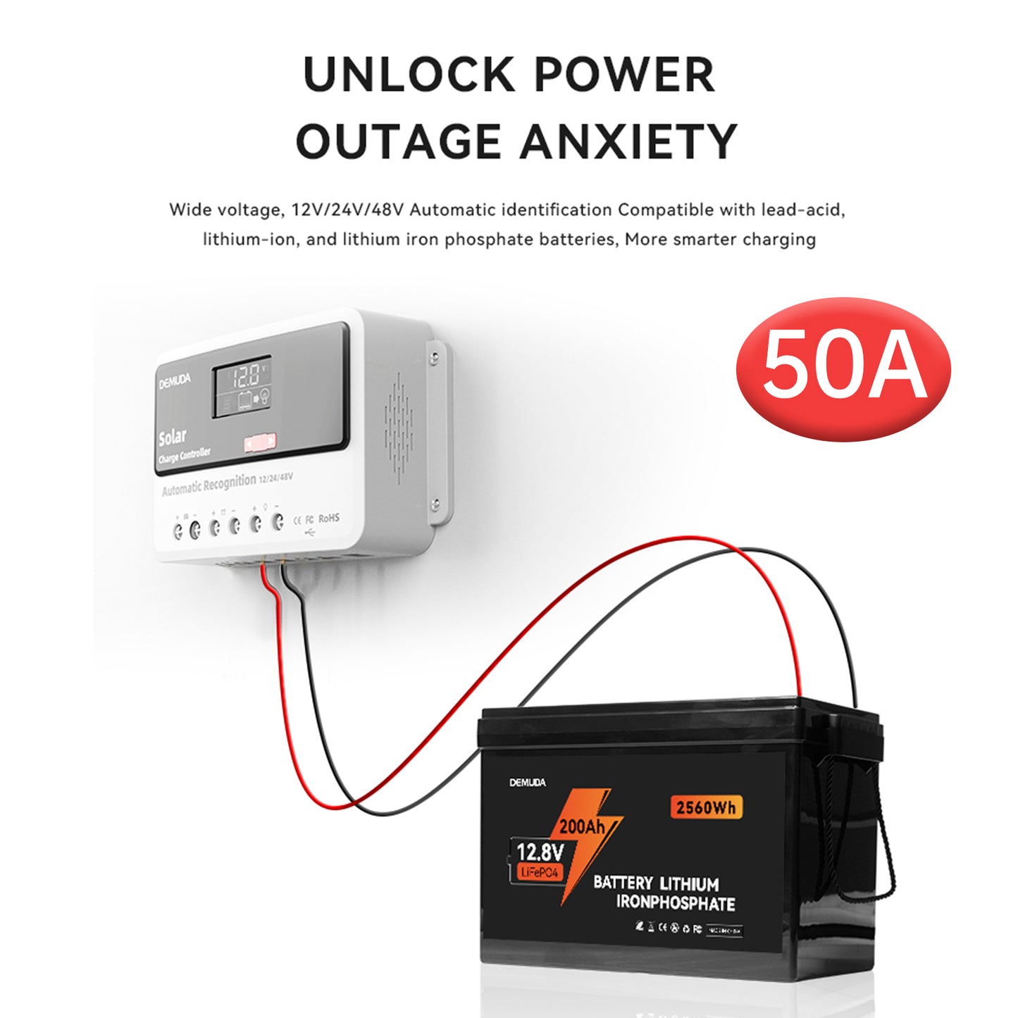 12V24V48V 50A PWM Solar Controller Automatic Solar Controller Lead-Acid Battery