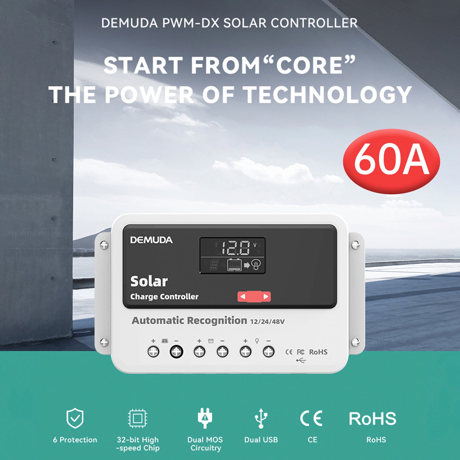 12V24V48V 60A PWM Solar Controller Automatic Solar Controller Lead-Acid Battery