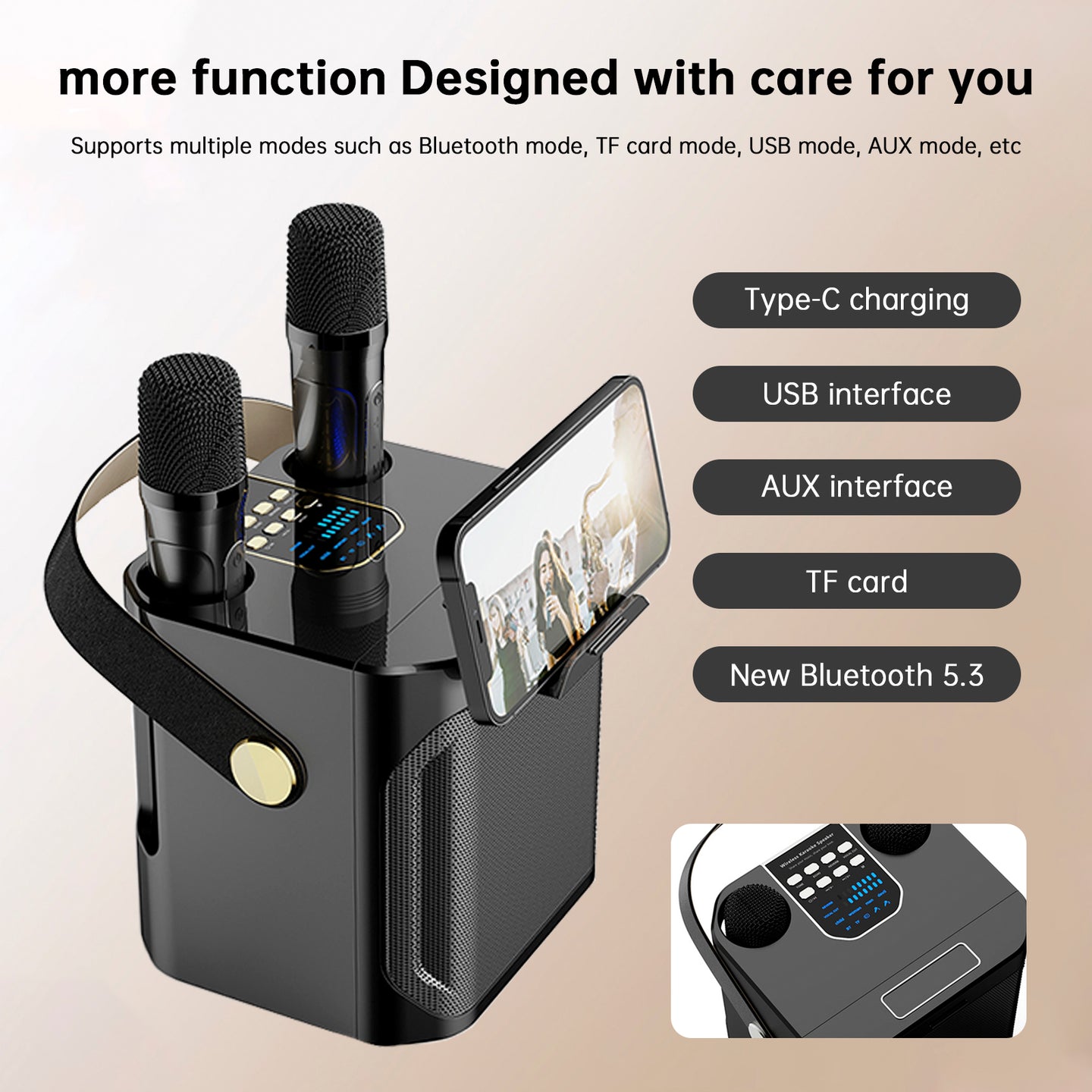 Wireless Bluetooth Speaker Dual Microphone Portable Karaoke Speaker Home Theater