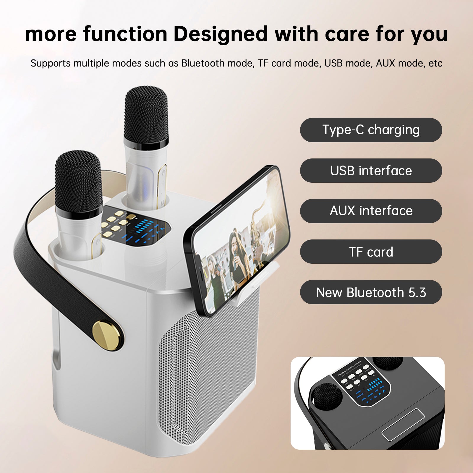 Wireless Bluetooth Speaker Dual Microphone Portable Karaoke Speaker Home Theater