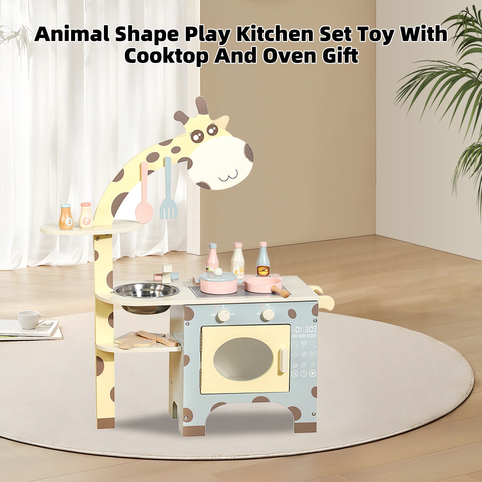 Animal Shape Play Kitchen Set Toy With Cooktop And Oven Gift For Kid Age 3+
