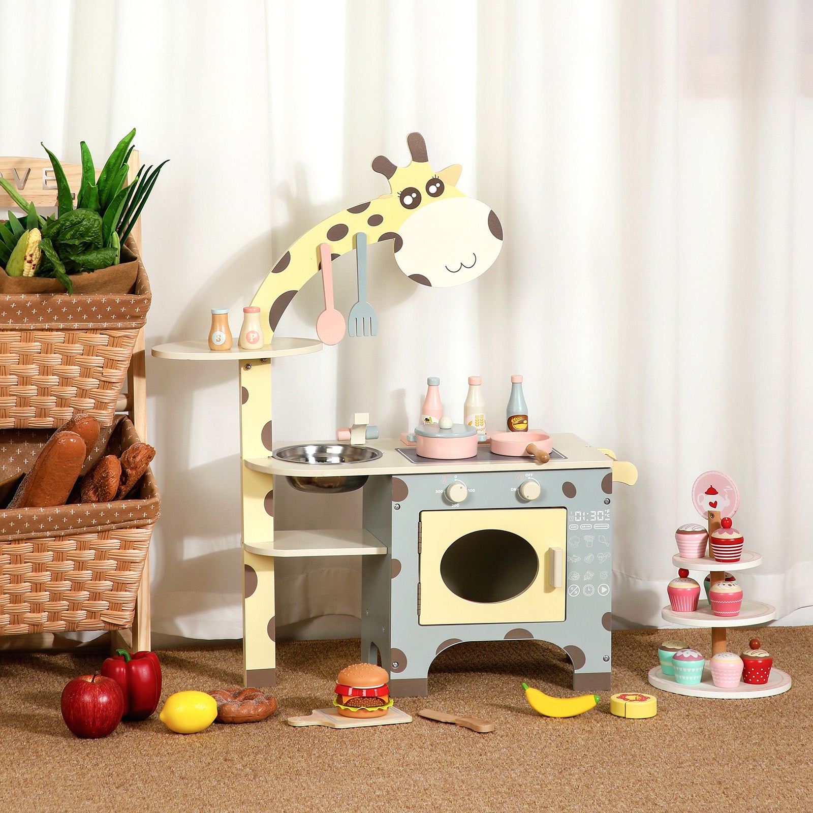 Animal Shape Play Kitchen Set Toy With Cooktop And Oven Gift For Kid Age 3+