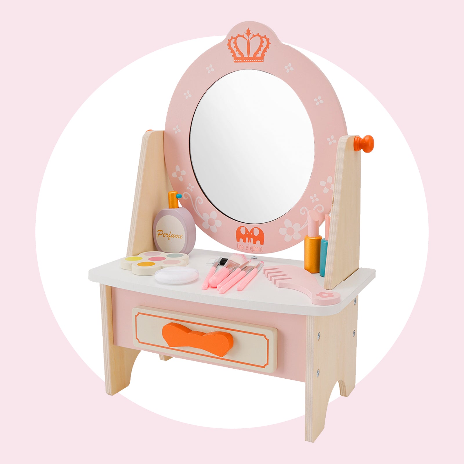 Kid Girls Vanity Table Children Dressing Mirror Make Up Desk Toy Play Gift Set