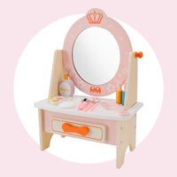 Kid Girls Vanity Table Children Dressing Mirror Make Up Desk Toy Play Gift Set