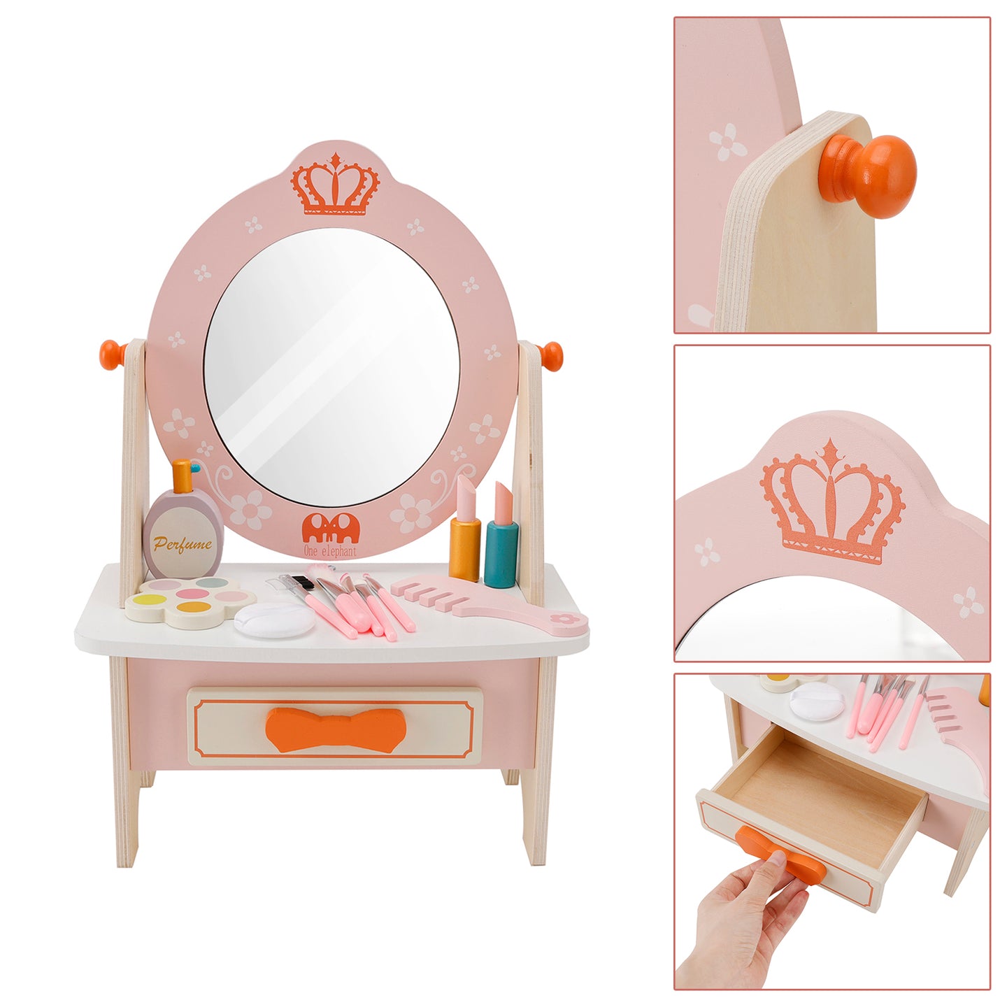 Kid Girls Vanity Table Children Dressing Mirror Make Up Desk Toy Play Gift Set