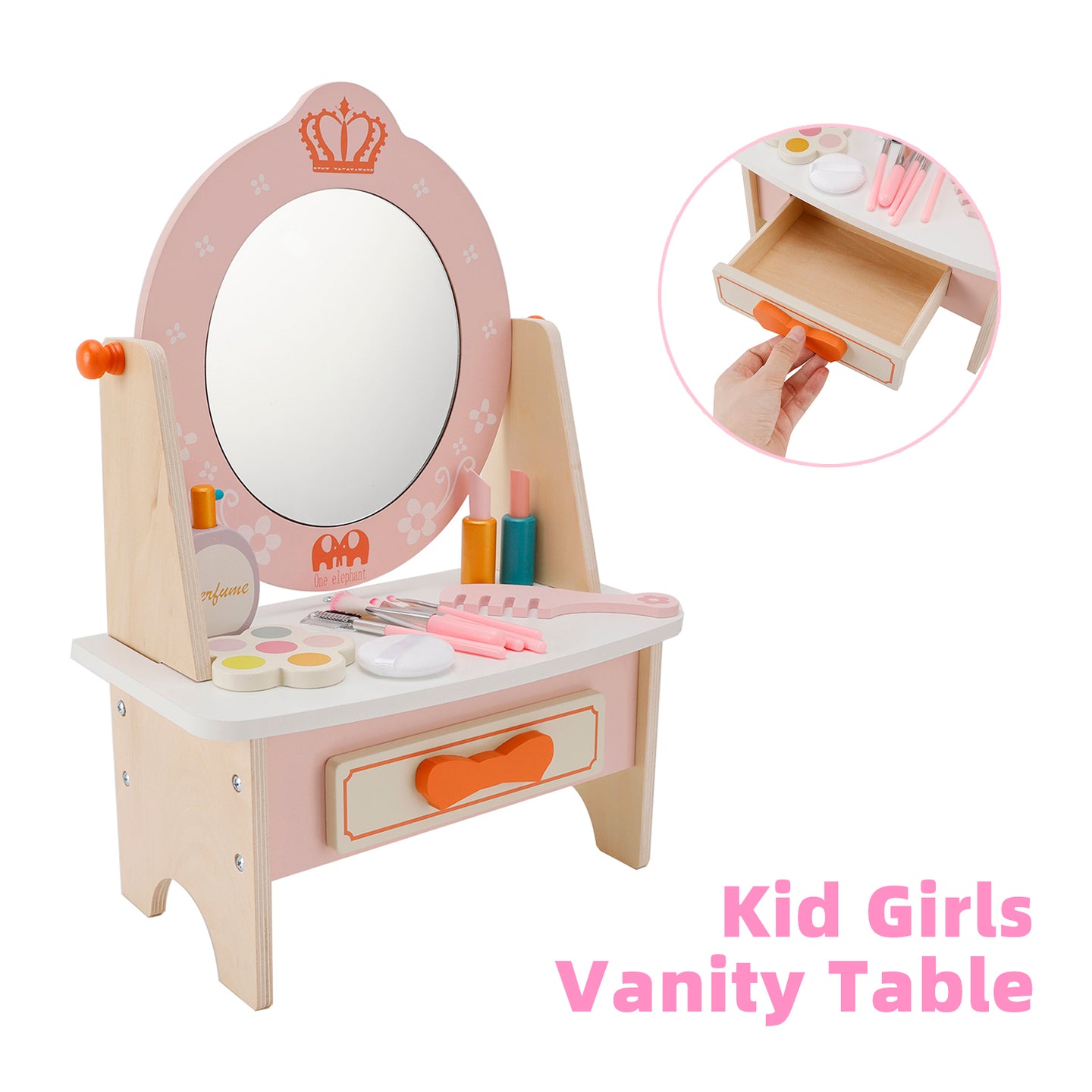 Kid Girls Vanity Table Children Dressing Mirror Make Up Desk Toy Play Gift Set