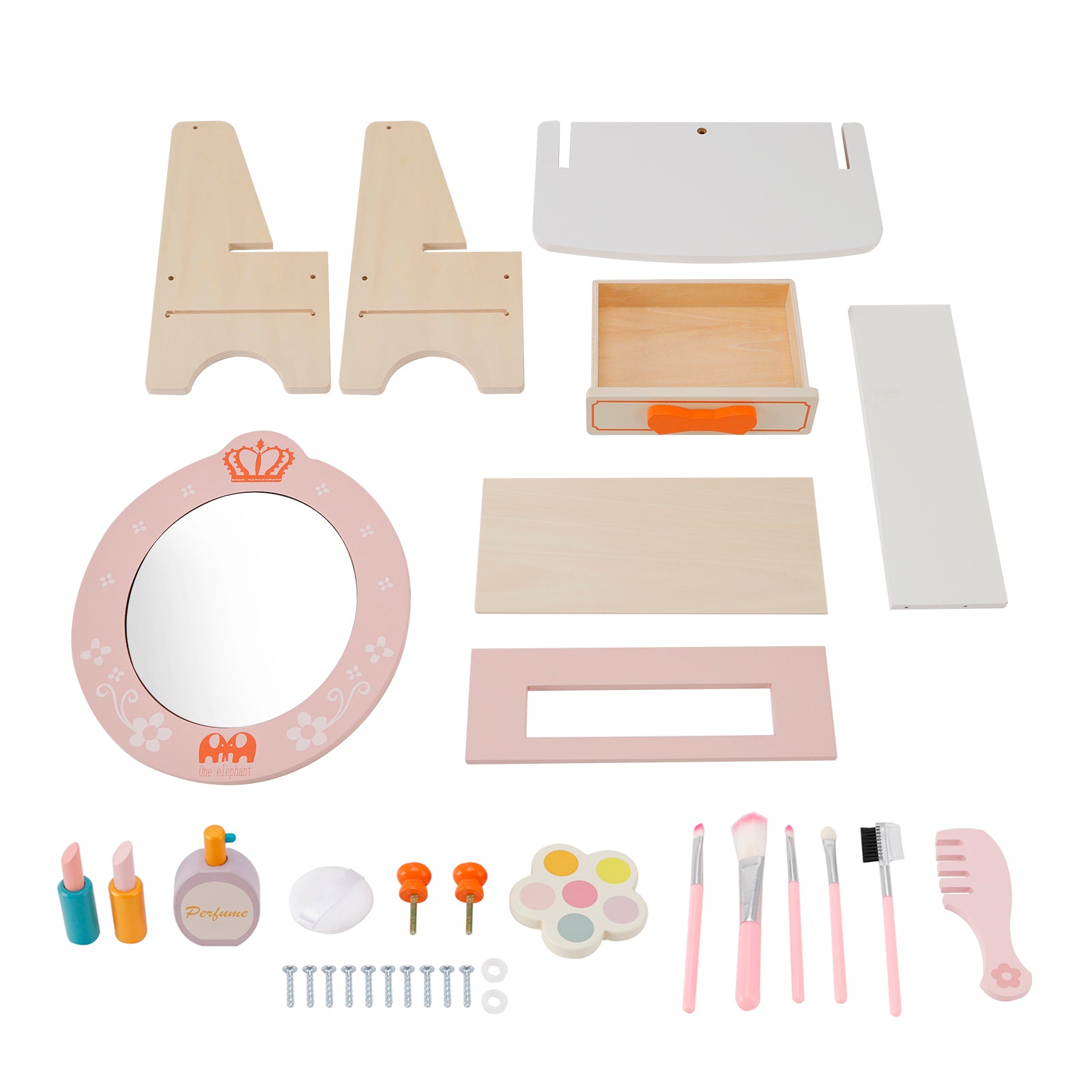 Kid Girls Vanity Table Children Dressing Mirror Make Up Desk Toy Play Gift Set