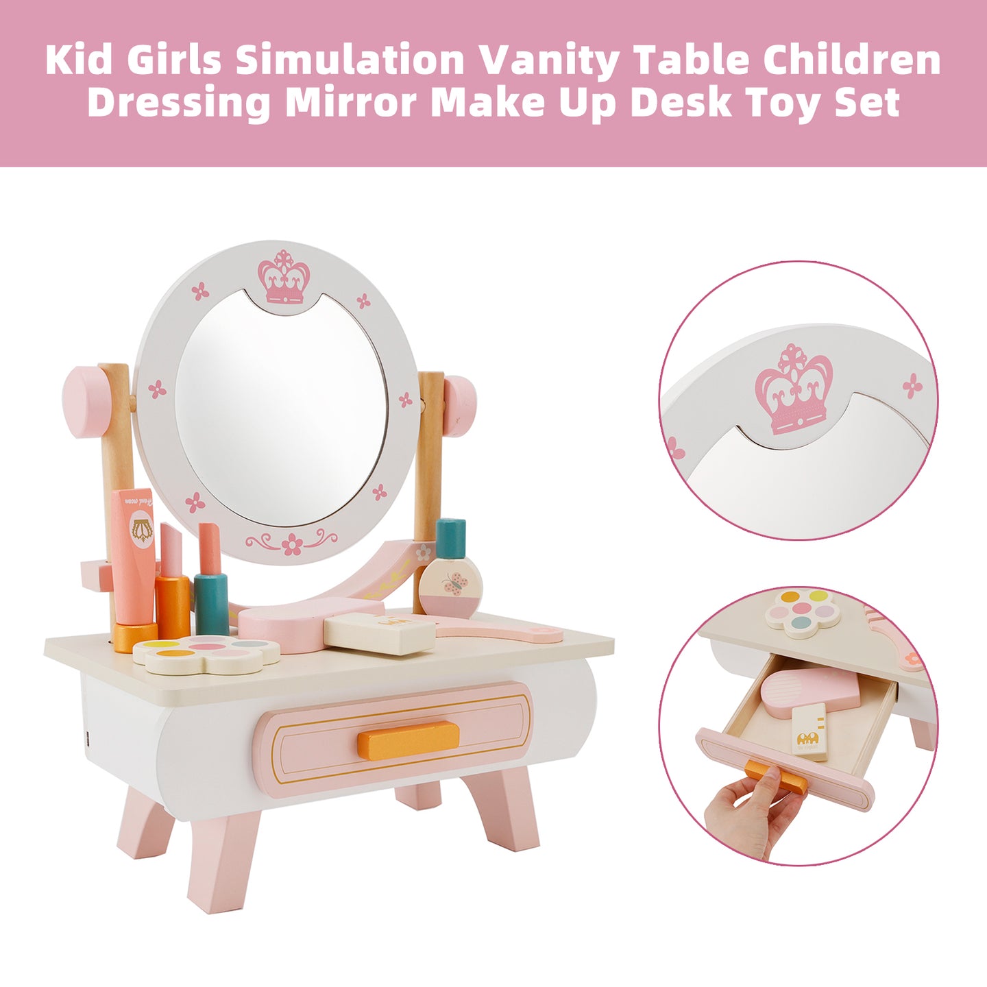 Kid Girls Simulation Vanity Table Children Dressing Mirror Make Up Desk Toy Set