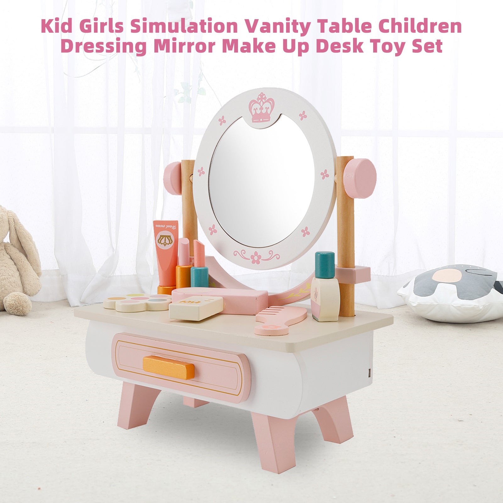Kid Girls Simulation Vanity Table Children Dressing Mirror Make Up Desk Toy Set