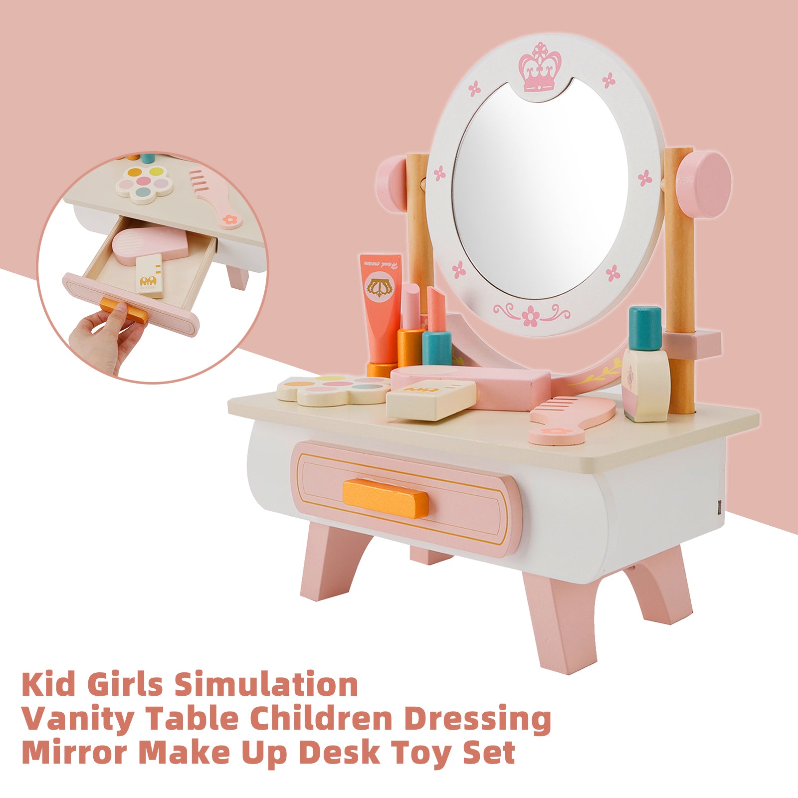 Kid Girls Simulation Vanity Table Children Dressing Mirror Make Up Desk Toy Set