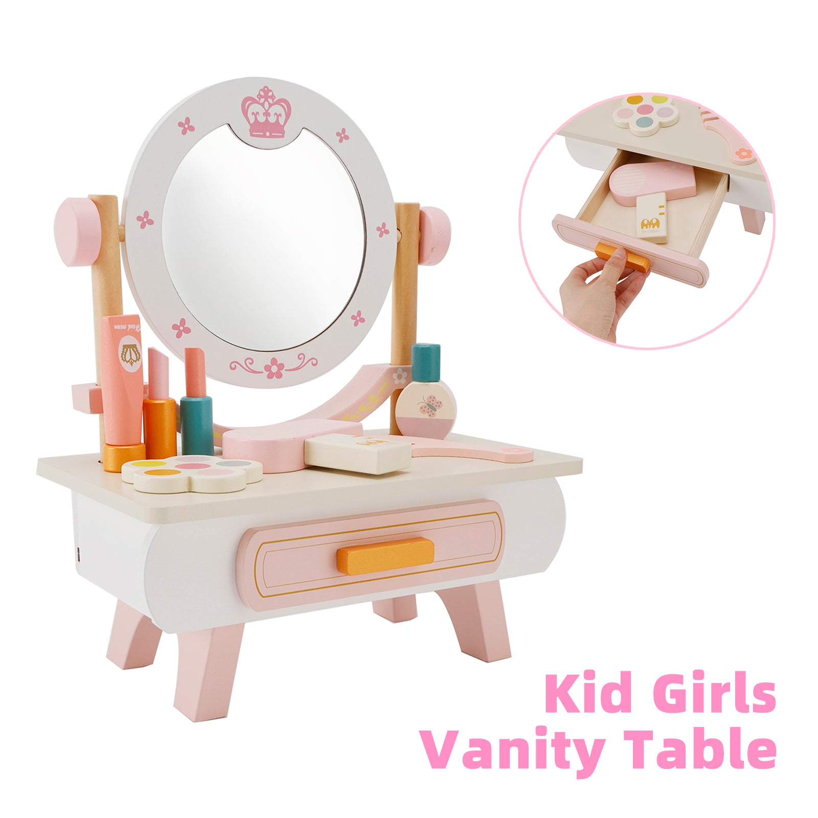 Kid Girls Simulation Vanity Table Children Dressing Mirror Make Up Desk Toy Set