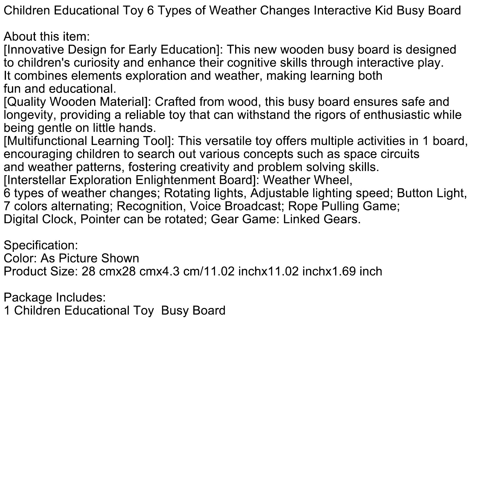 Children Educational Toy 6 Types of Weather Changes Interactive Kid Busy Board