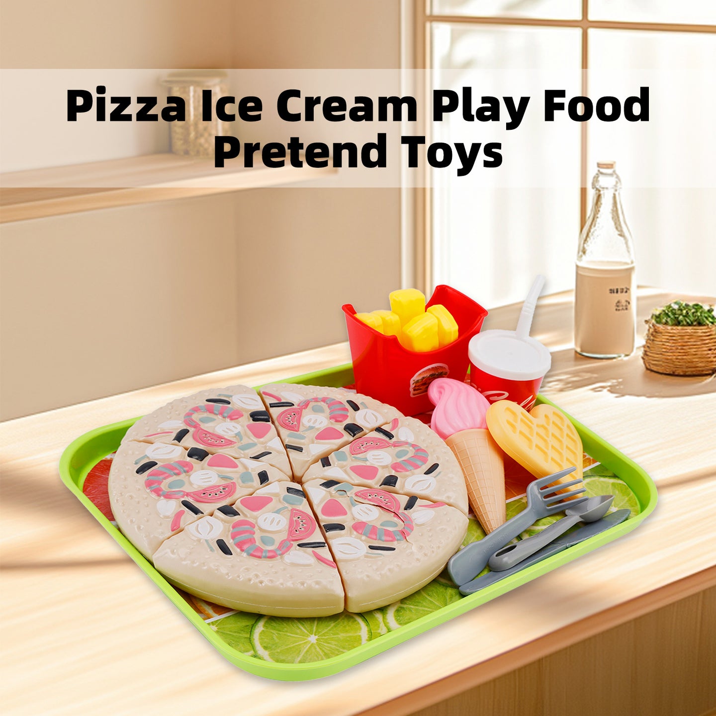 Pizza Ice Cream Play Food Pretend Toys Kitchen Set Children Toy Set For Kid (Copy)