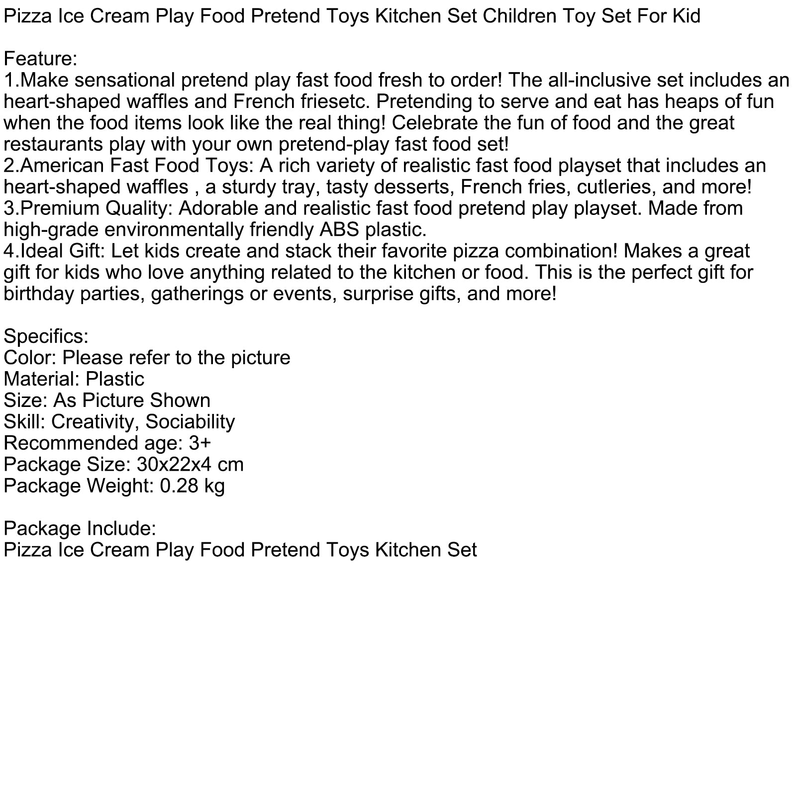 Pizza Ice Cream Play Food Pretend Toys Kitchen Set Children Toy Set For Kid (Copy)