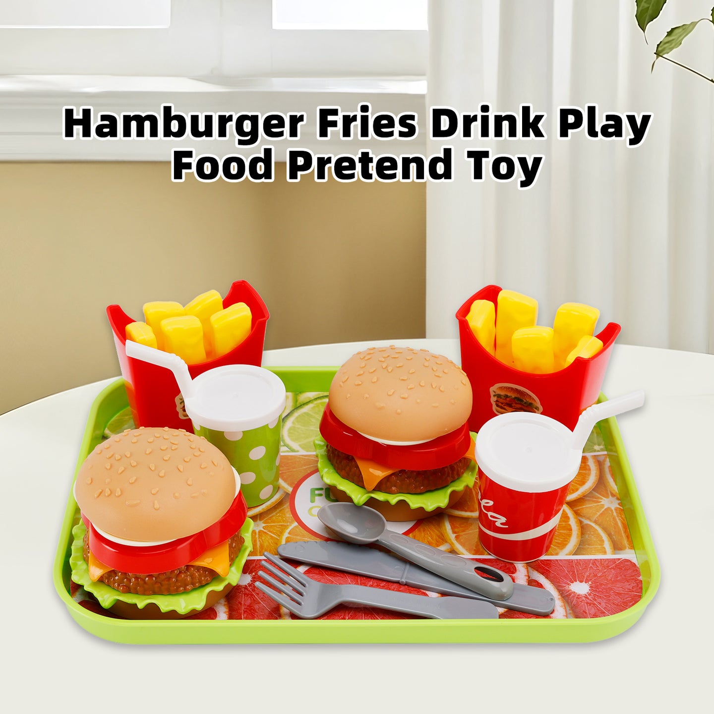 Hamburger Waffles Fries Drink Play Food Pretend Toy Kitchen Set Children Toy Set (Copy)