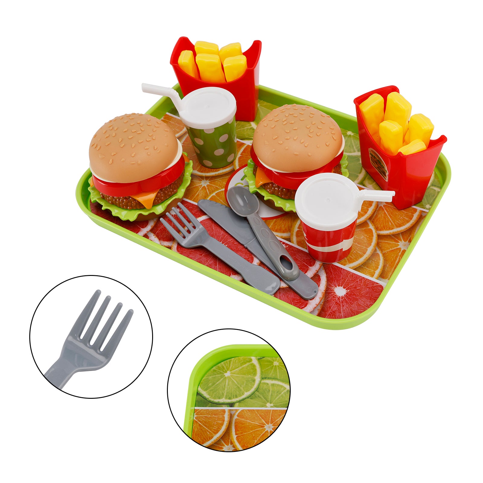 Hamburger Waffles Fries Drink Play Food Pretend Toy Kitchen Set Children Toy Set (Copy)