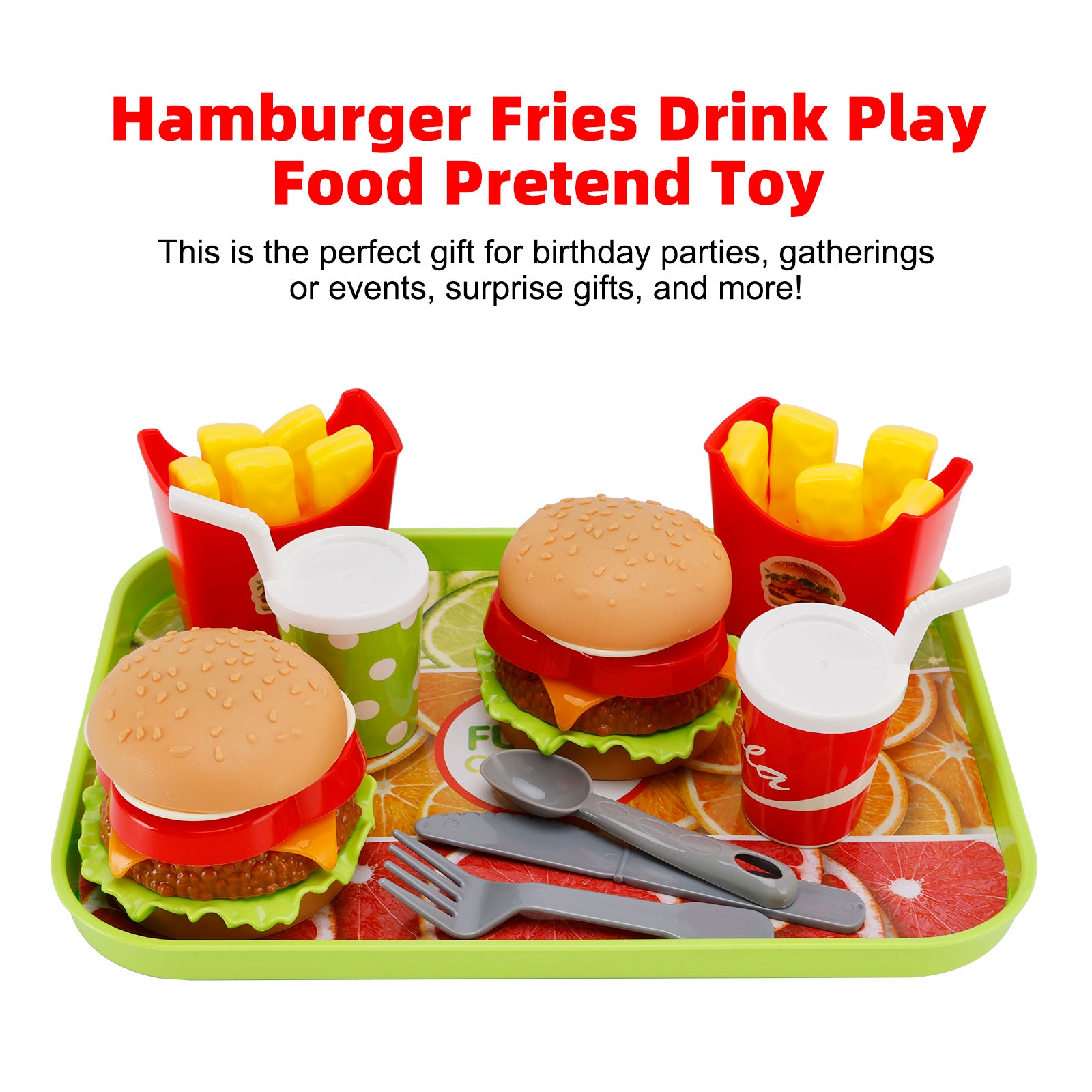 Hamburger Waffles Fries Drink Play Food Pretend Toy Kitchen Set Children Toy Set (Copy)
