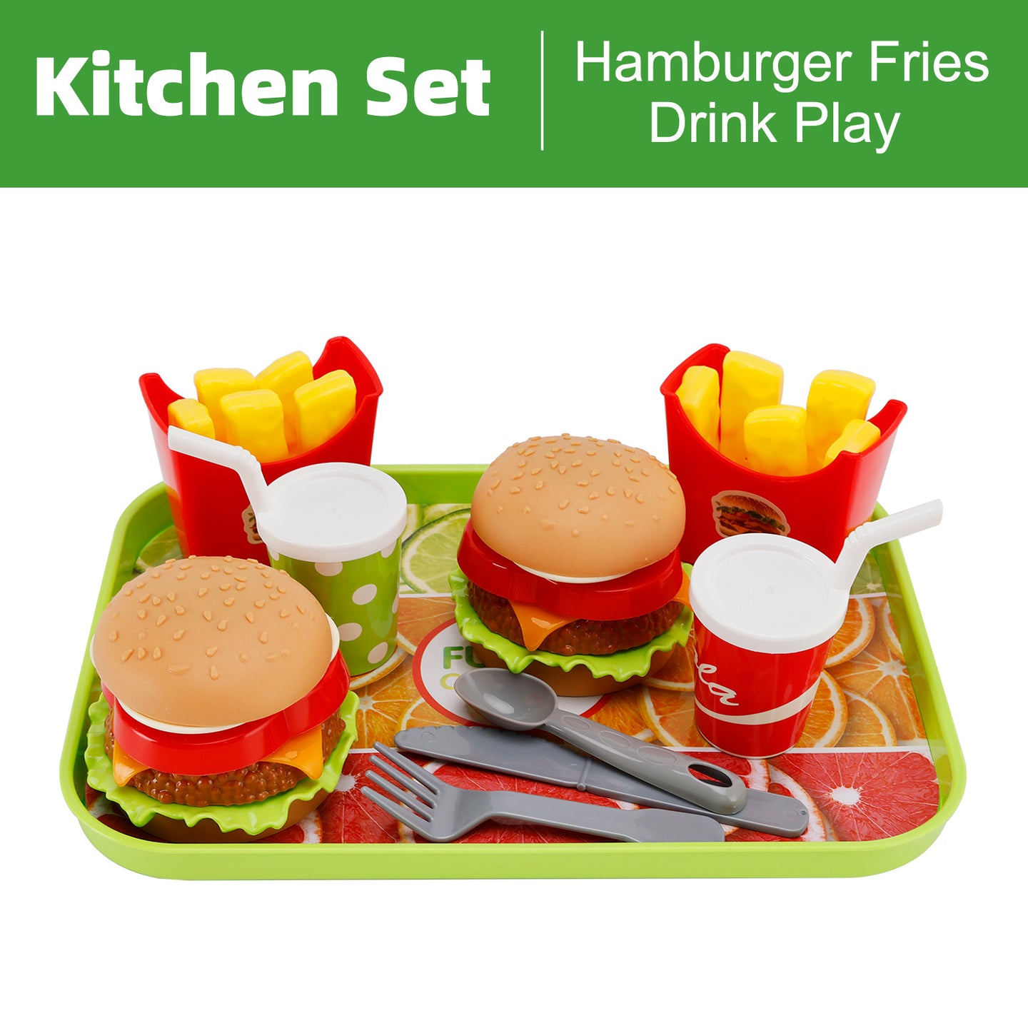 Hamburger Waffles Fries Drink Play Food Pretend Toy Kitchen Set Children Toy Set (Copy)