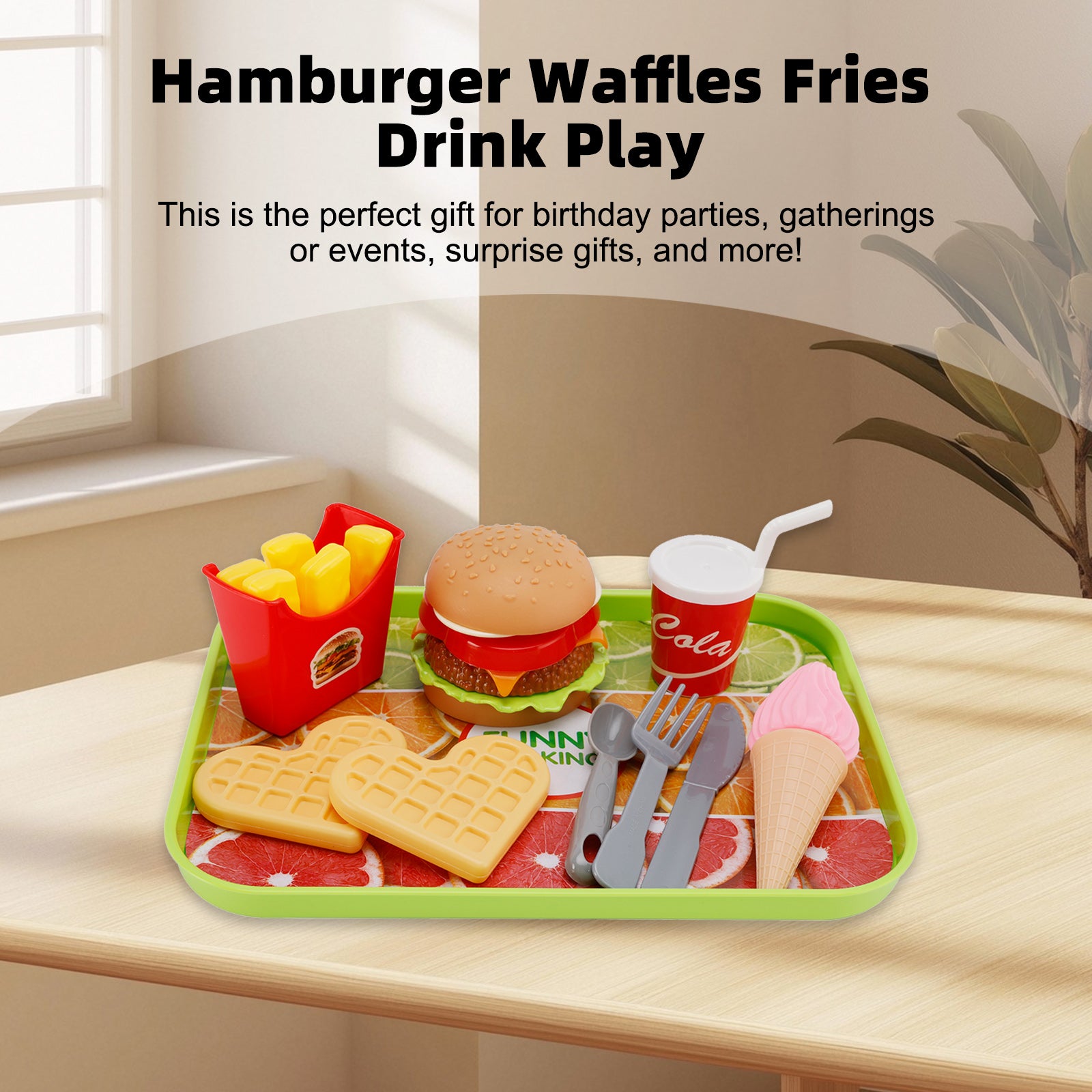 Hamburger Waffles Fries Drink Play Food Kitchen Set Children Toy Set For Kid (Copy)
