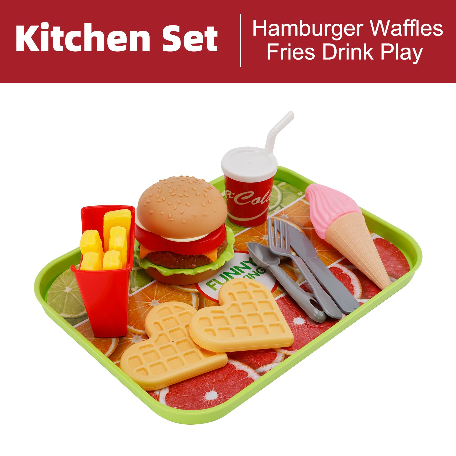 Hamburger Waffles Fries Drink Play Food Kitchen Set Children Toy Set For Kid (Copy)