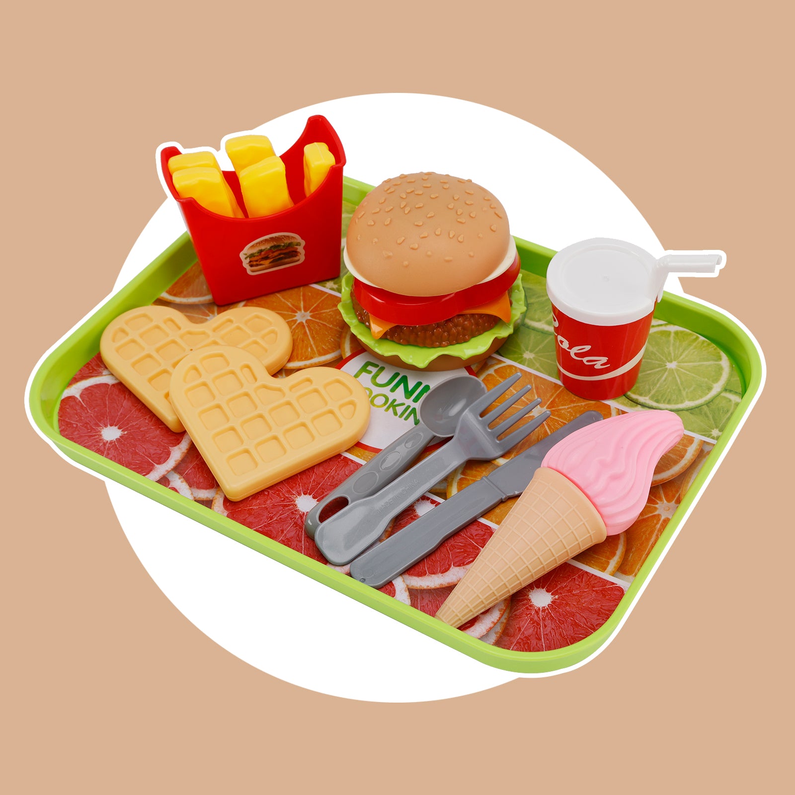 Hamburger Waffles Fries Drink Play Food Kitchen Set Children Toy Set For Kid (Copy)