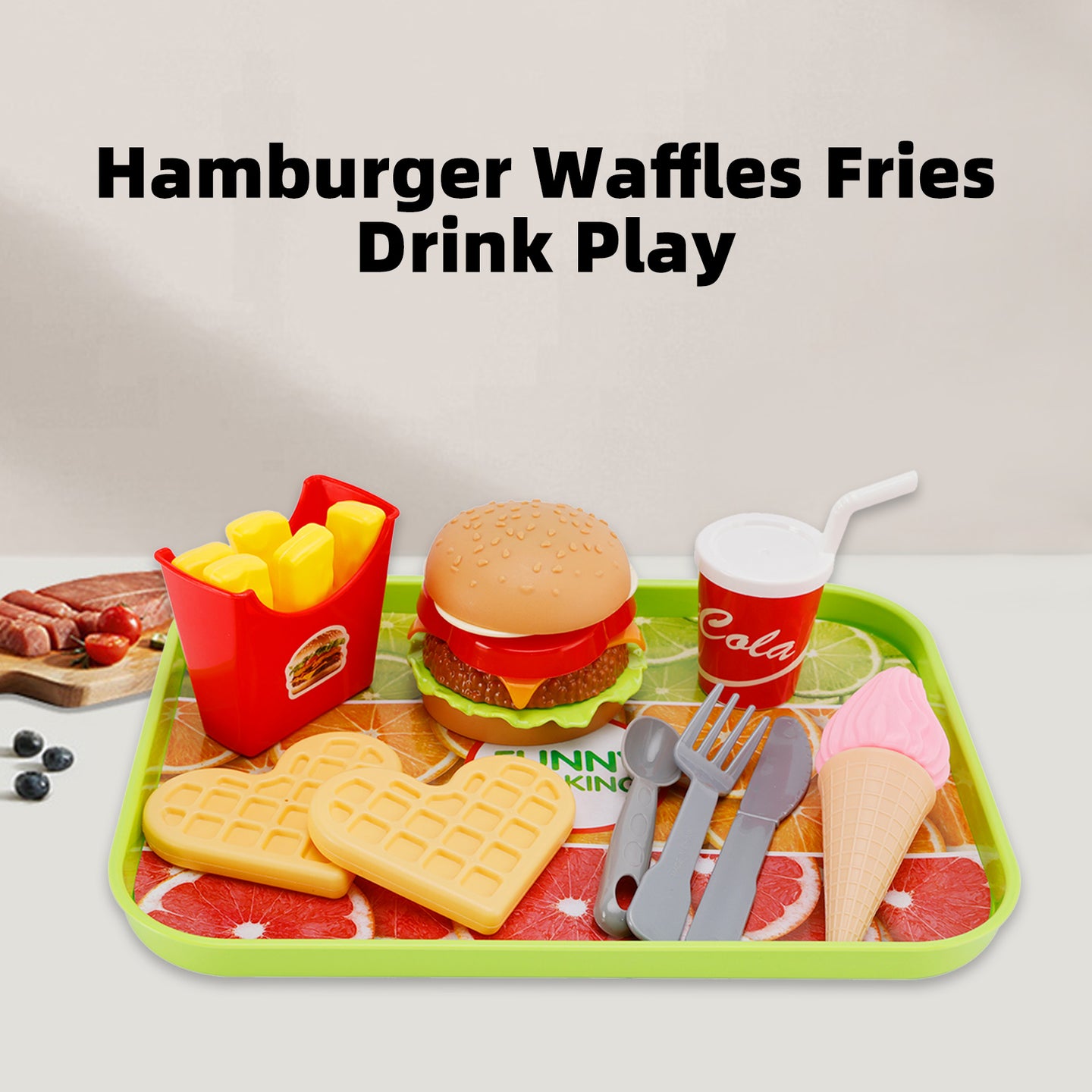 Hamburger Waffles Fries Drink Play Food Kitchen Set Children Toy Set For Kid (Copy)