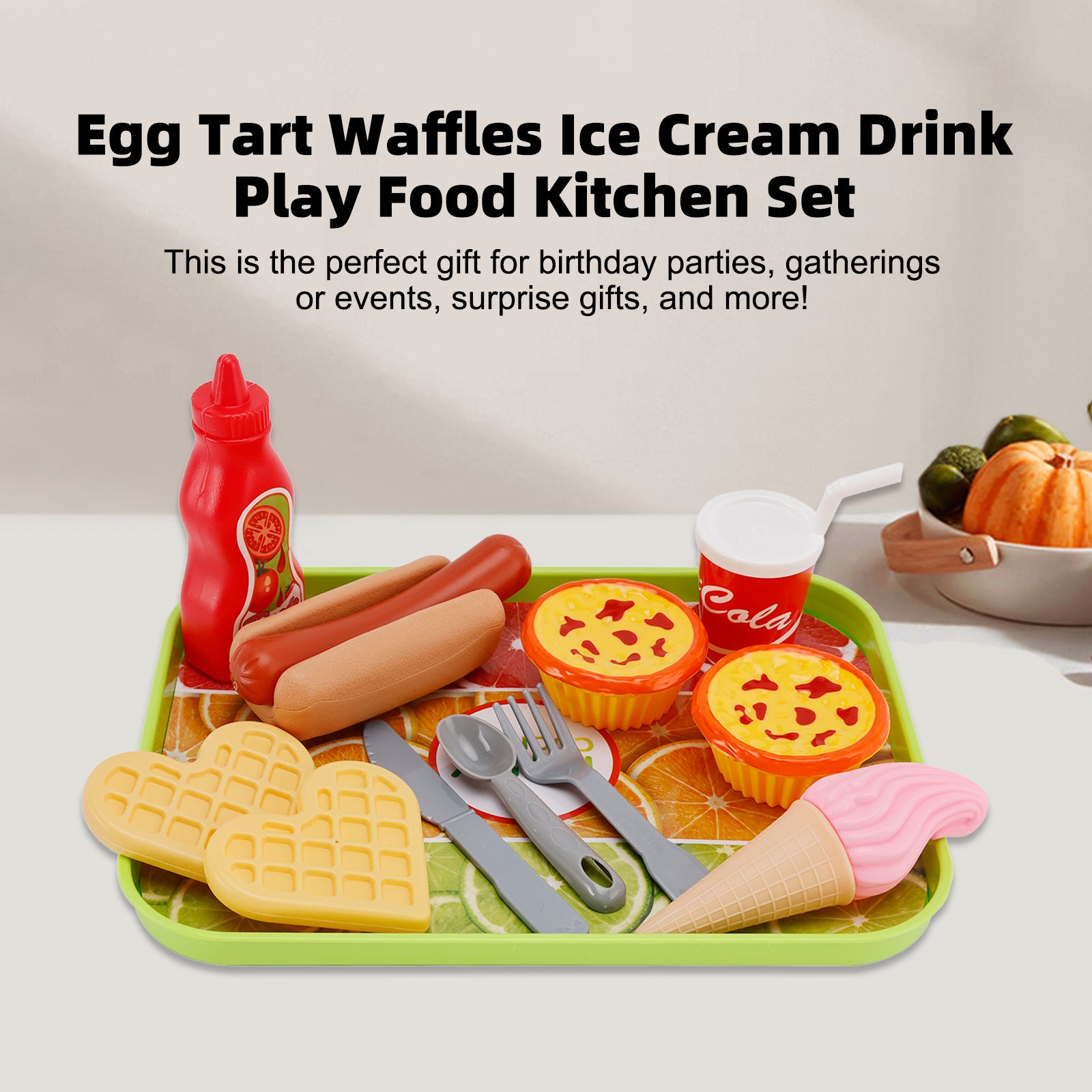 Egg Tart Waffles Ice Cream Drink Play Food Kitchen Set Children Toy Set For Kid (Copy)