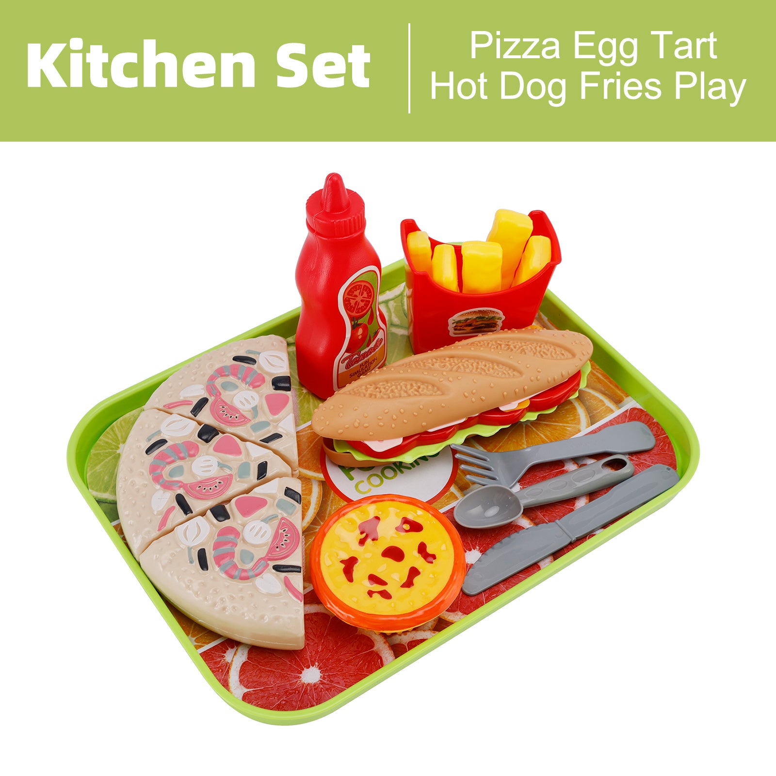 Pizza Egg Tart Hot Dog Fries Play Food Kitchen Set Children Toy Set For Kid (Copy)