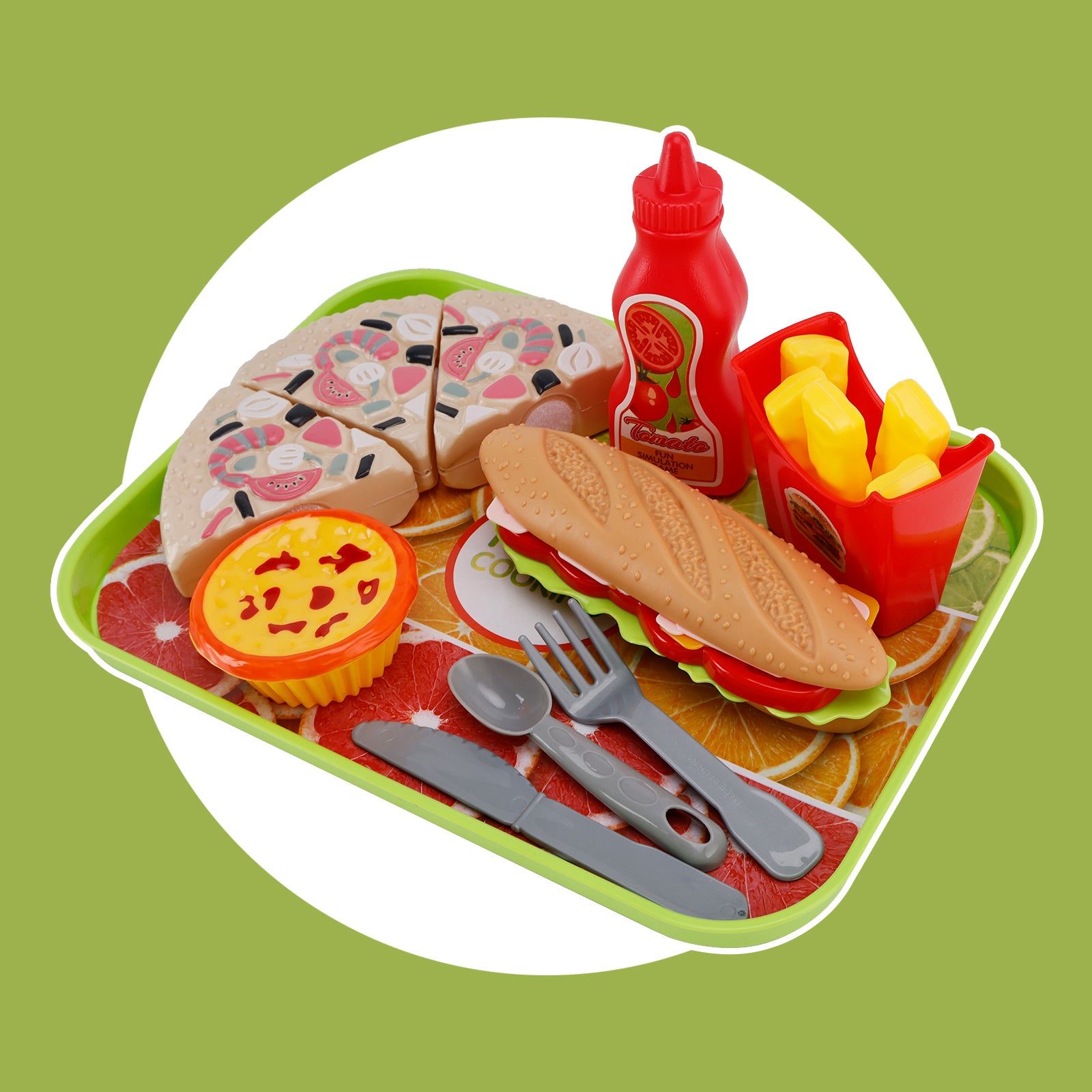 Pizza Egg Tart Hot Dog Fries Play Food Kitchen Set Children Toy Set For Kid (Copy)