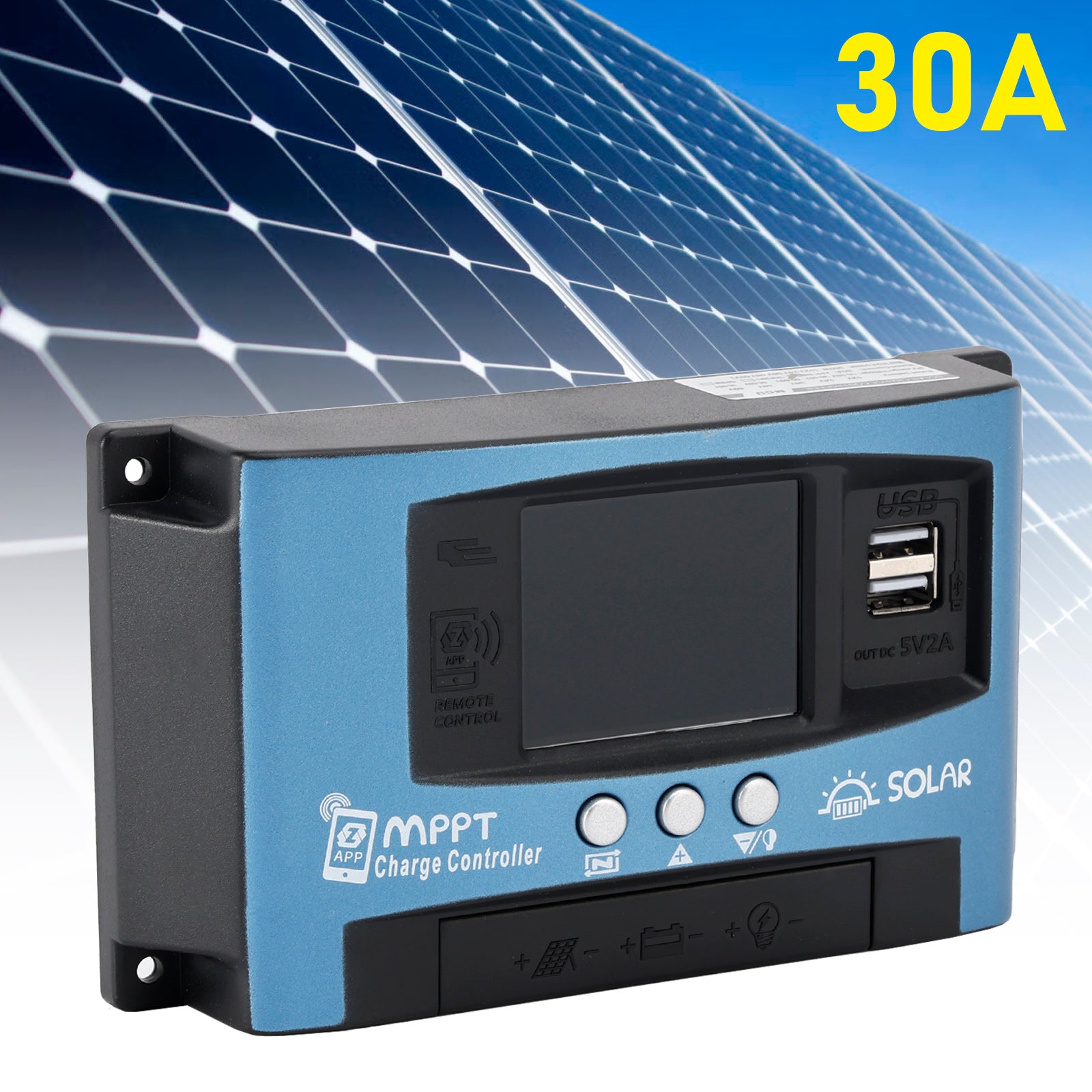 30A MPPT Solar Controller Bluetooth Temperature Monitoring Charging 12V~60V