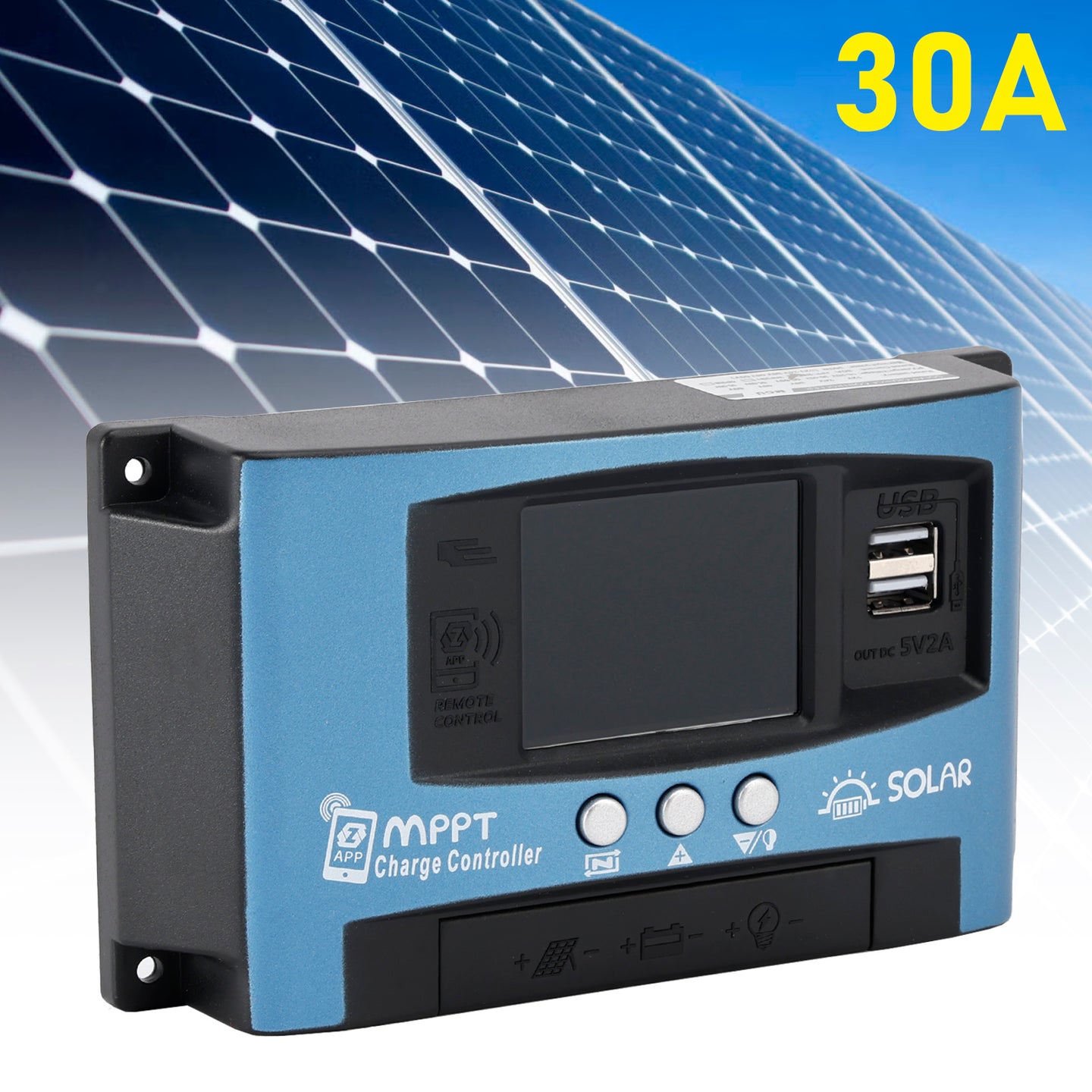 30A MPPT Solar Controller Bluetooth Temperature Monitoring Charging 12V~60V