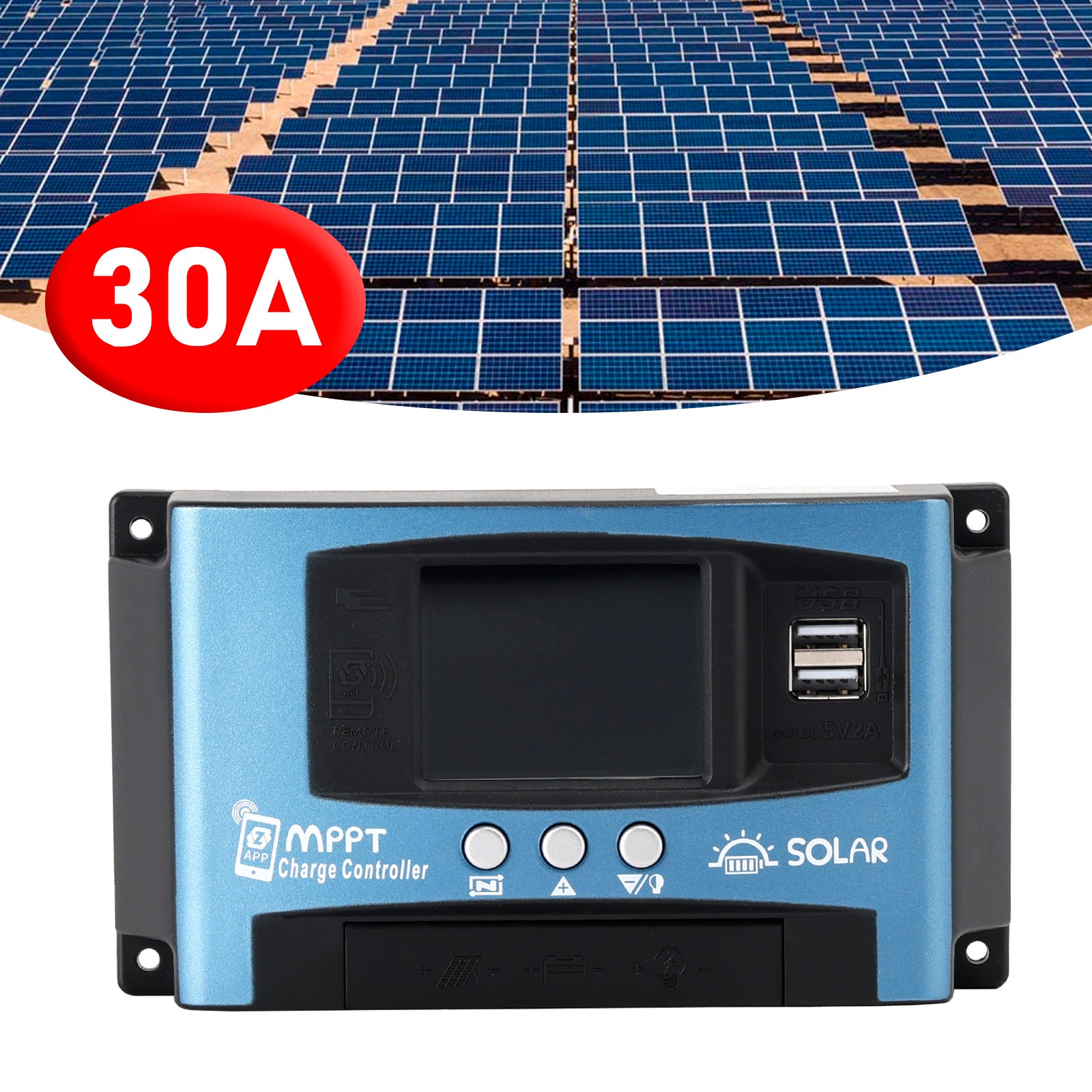 30A MPPT Solar Controller Bluetooth Temperature Monitoring Charging 12V~60V