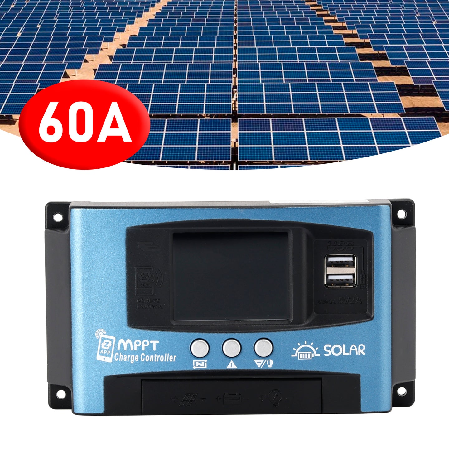 60A MPPT Solar Controller Bluetooth Temperature Monitoring Charging 12V~60V