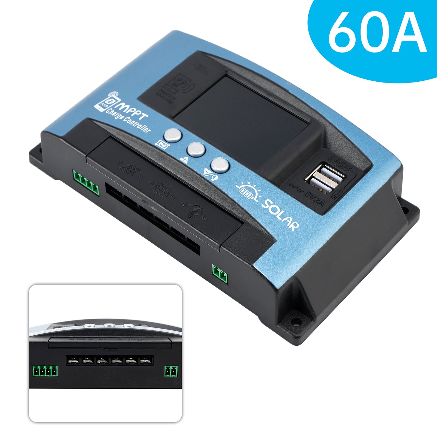 60A MPPT Solar Controller Bluetooth Temperature Monitoring Charging 12V~60V