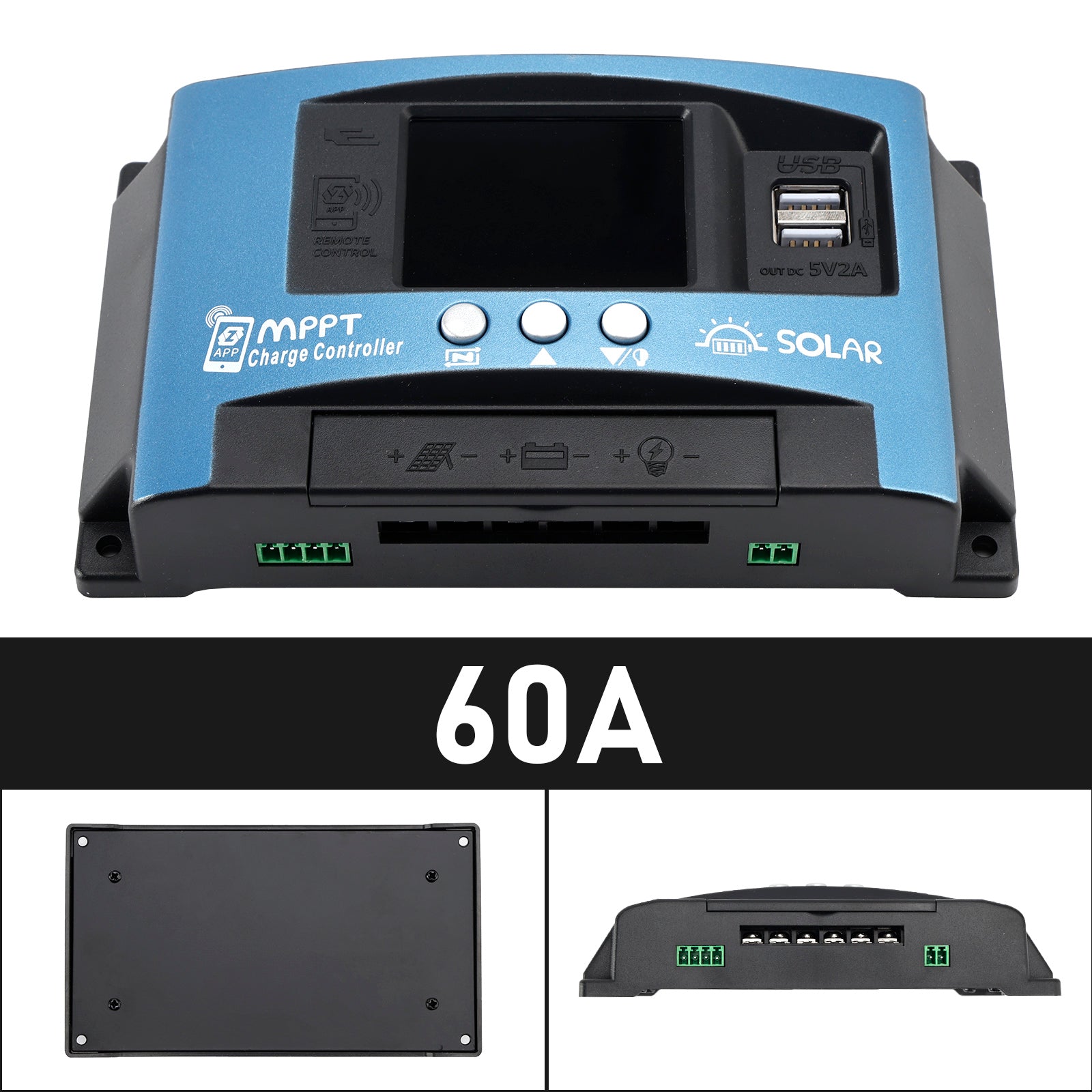 60A MPPT Solar Controller Bluetooth Temperature Monitoring Charging 12V~60V